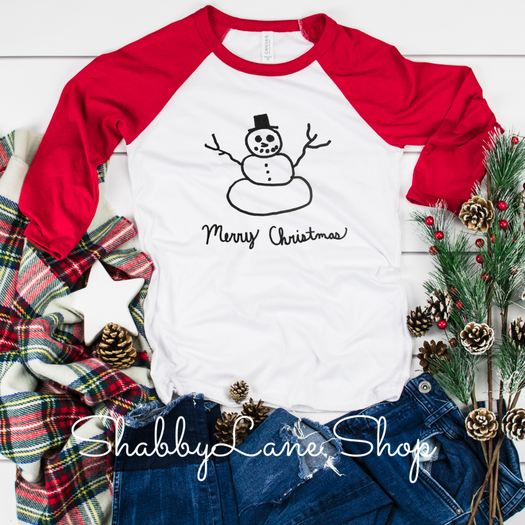 Merry Christmas snowman- Cameron collection red sleeves tee Shabby Lane