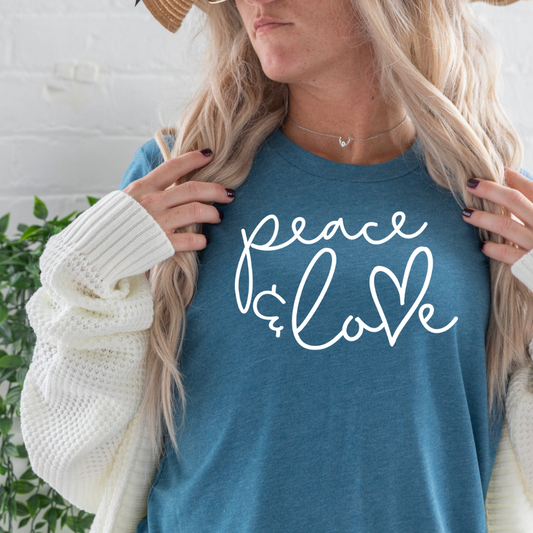 Peace and Love  t-shirt deep teal tee Shabby Lane   