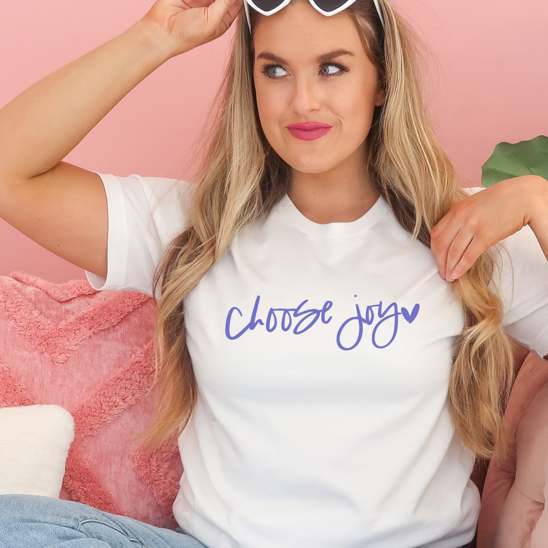 Choose Joy T-shirt white with purple vinyl tee Shabby Lane   