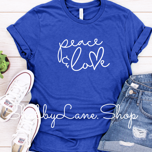 Peace and Love Royal blue tee Shabby Lane   