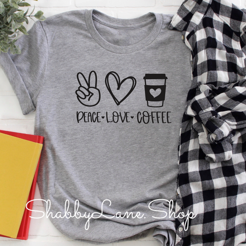 Peace Love and Coffee T-shirt - Light Gray tee Shabby Lane   