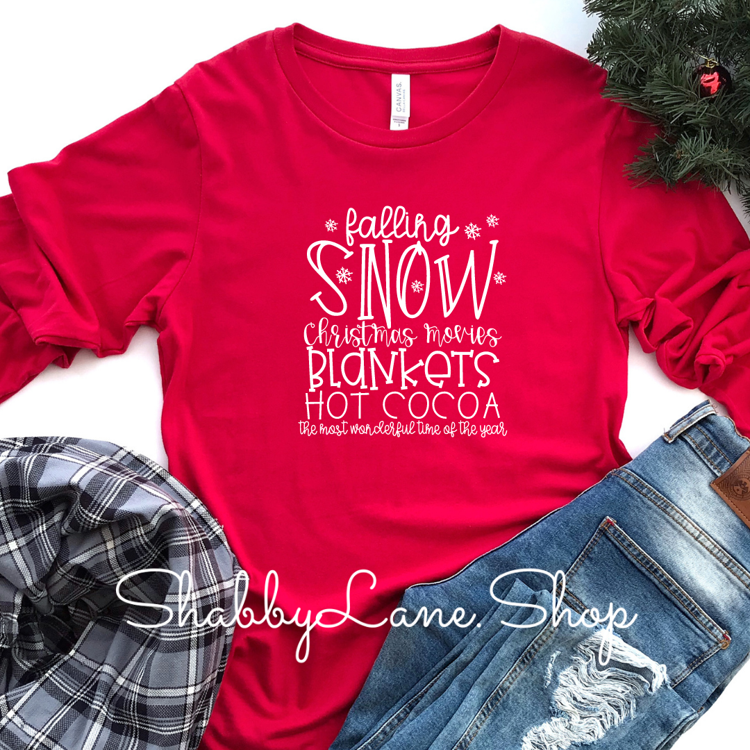 Falling Snow - red long sleeve tee Shabby Lane   