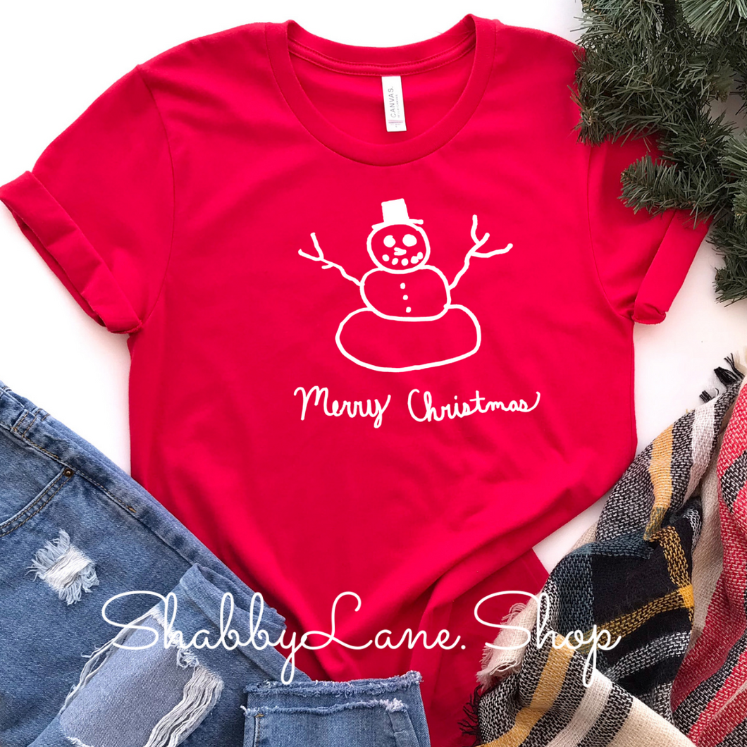 Snowman Merry Christmas- Cameron Collection Red tee Shabby Lane   