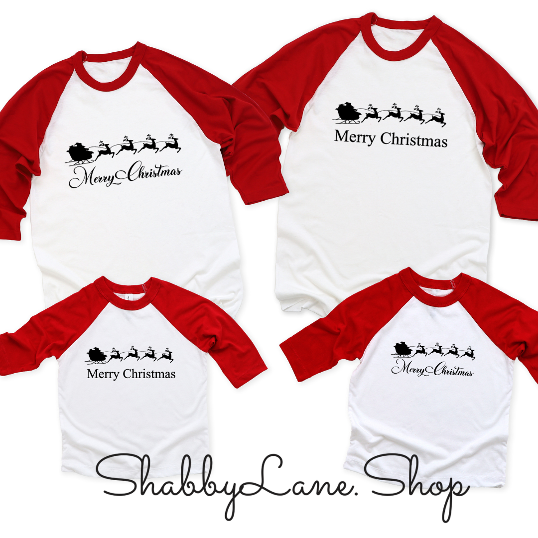 Santa Sleigh. Merry Christmas - red sleeves tee Shabby Lane   