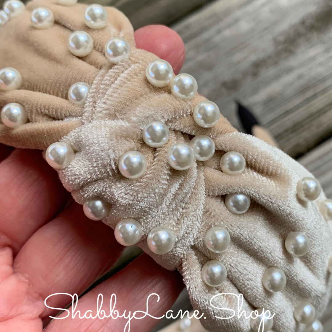 Beautiful Champagne velvet and pearl accented knotted headband  Shabby Lane   