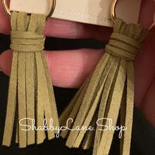 Load image into Gallery viewer, Leather tassel earrings - Olive Earrings Shabby Lane   