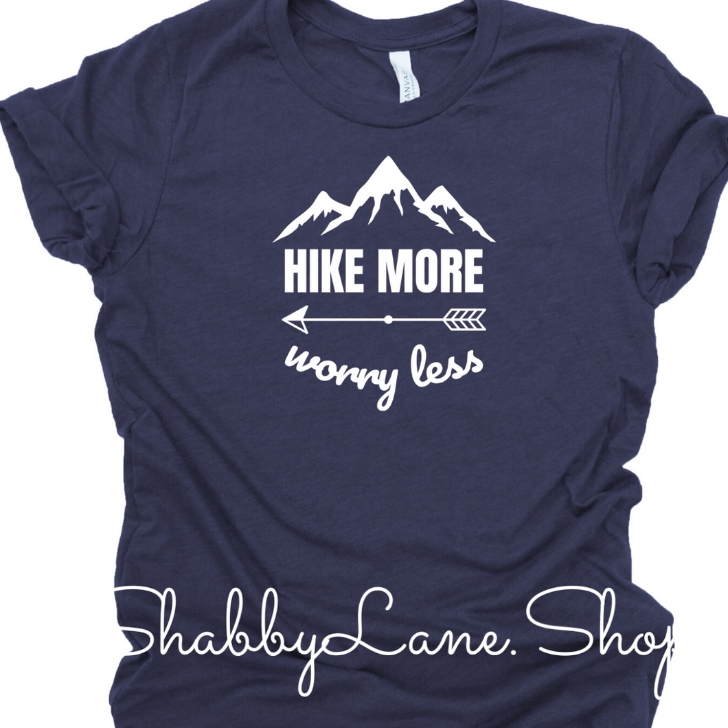 Hike More Worry Less - Heather Navy tee Shabby Lane   