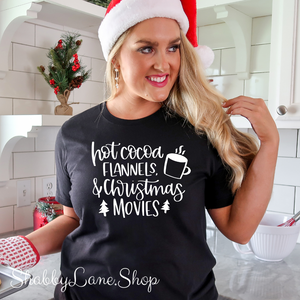 Hot cocoa flannels and Christmas movies- Black tee Shabby Lane   