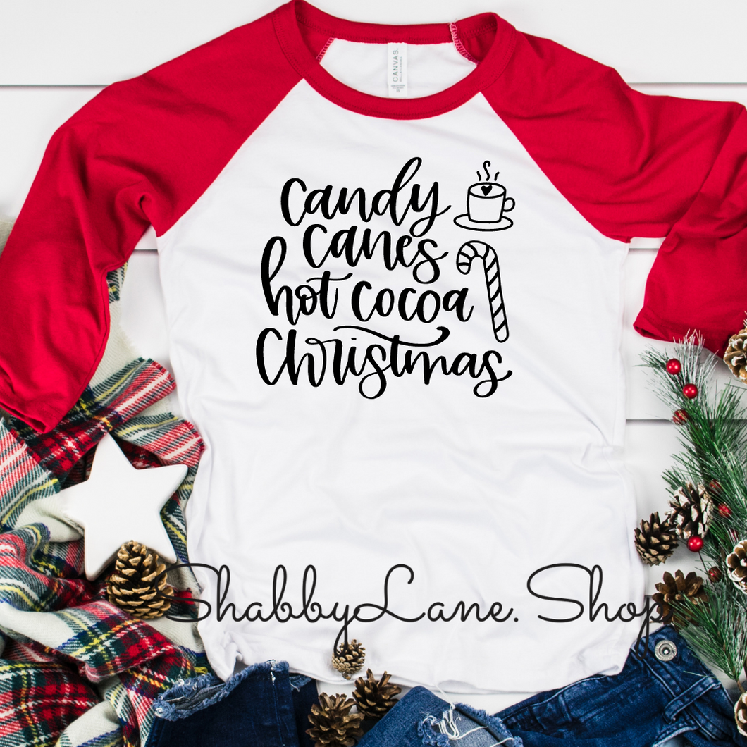 Candy Canes Hot Cocoa Christmas- red sleeves tee Shabby Lane   