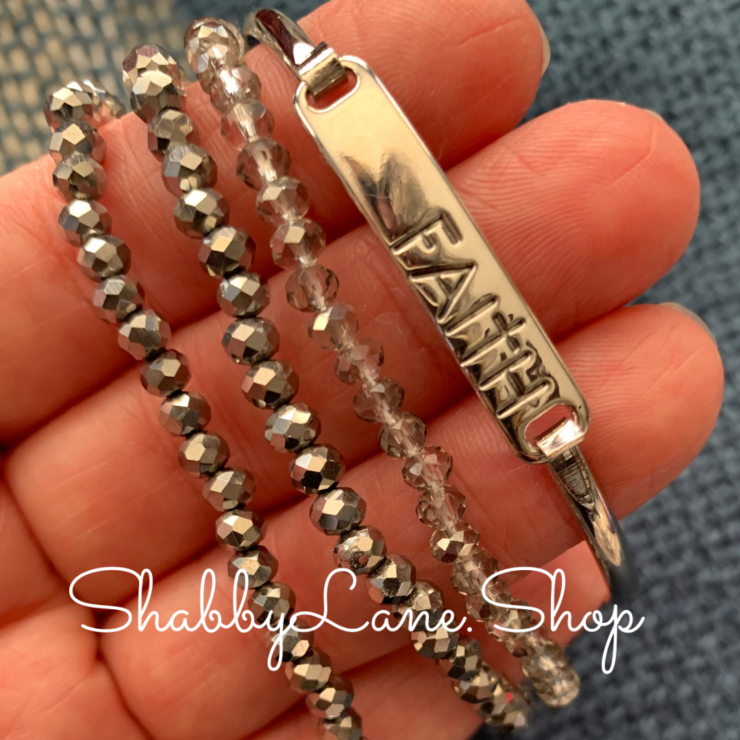 Faith bracelet -  Silver with roundel bead trio Metal Shabby Lane   