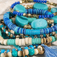 Load image into Gallery viewer, Gorgeous aquas and blues stacked bracelet Faux leather Shabby Lane   