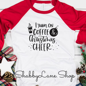 I run on coffee and Christmas cheer - red sleeves tee Shabby Lane   