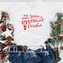 Load image into Gallery viewer, My favorite season is peppermint mocha - white tee Shabby Lane   