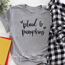Load image into Gallery viewer, Plaid and pumpkins- Gray T-shirt tee Shabby Lane   