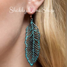Load image into Gallery viewer, Beautiful leaf antiqued metal filigree  earrings- patina  Shabby Lane   