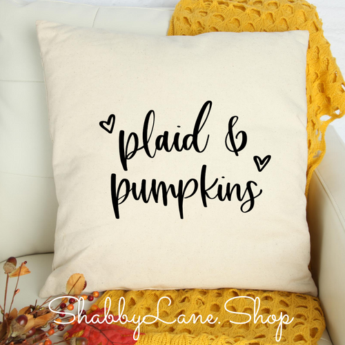 Plaid and pumpkins - white pillow  Shabby Lane   