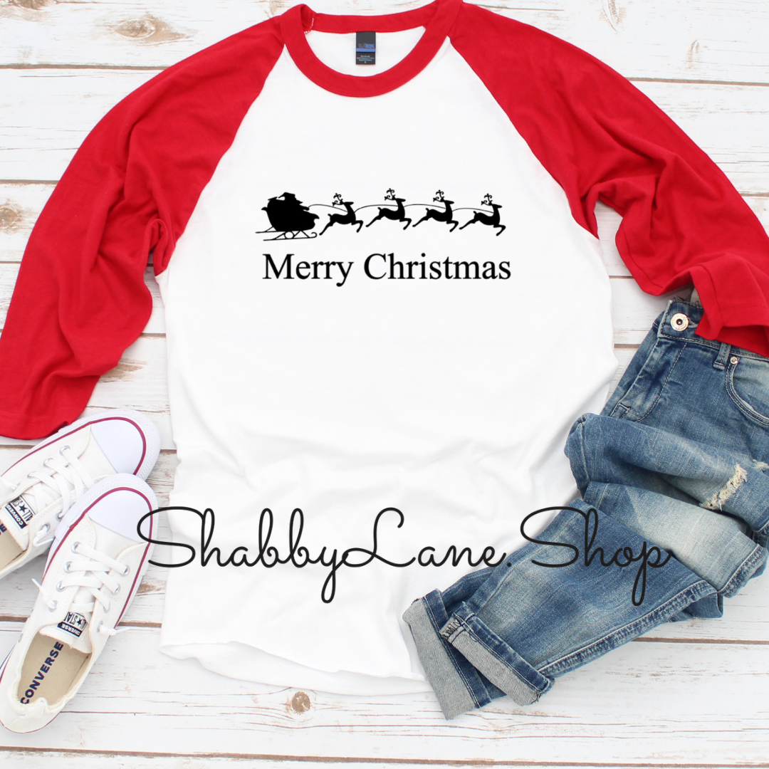 Santa Sleigh Merry Christmas  -unisex red sleeves tee Shabby Lane   