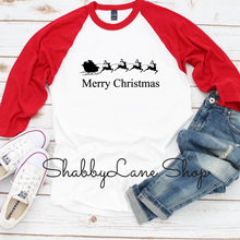 Load image into Gallery viewer, Santa Sleigh Merry Christmas  -unisex red sleeves tee Shabby Lane   