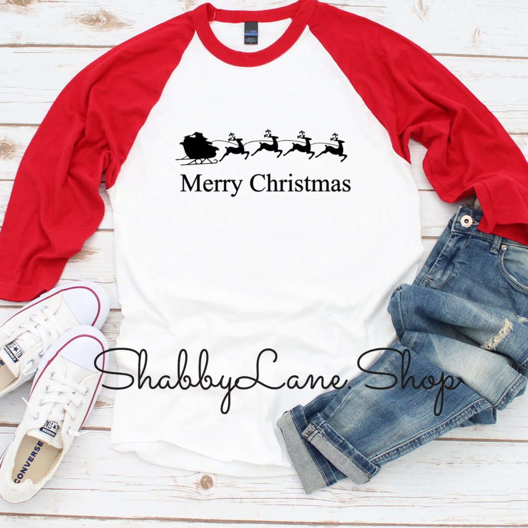 Santa Sleigh Merry Christmas  -unisex red sleeves tee Shabby Lane   