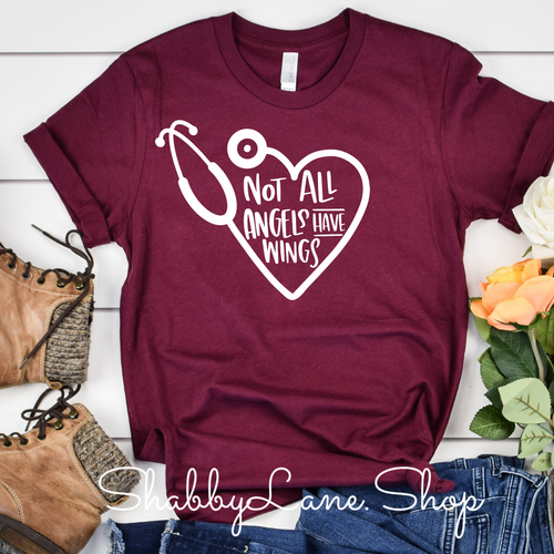 Not all Angels have wings - Maroon T-shirt tee Shabby Lane   