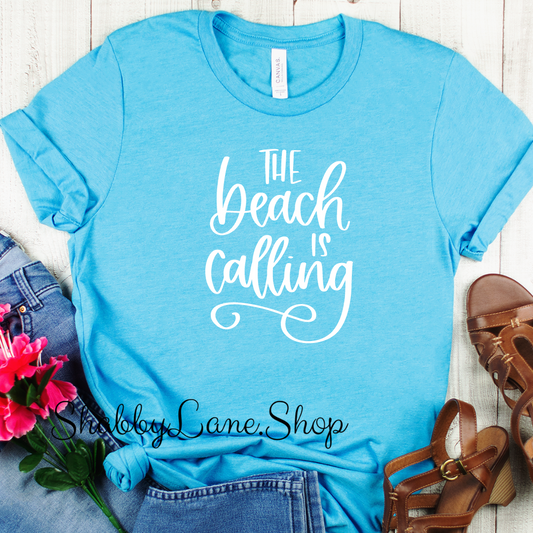 The Beach is Calling - Aqua T-shirt tee Shabby Lane   