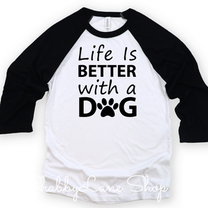 Life is better with a dog - black sleeves tee Shabby Lane   