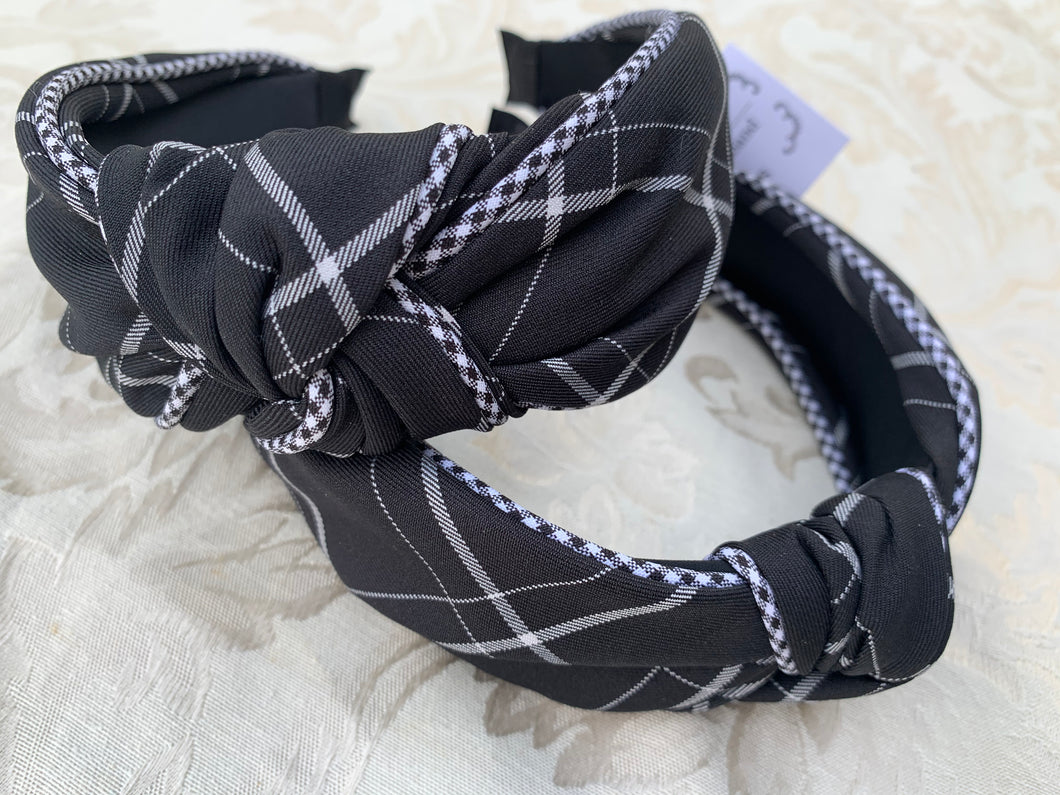 Black tartan knotted headband  Shabby Lane   