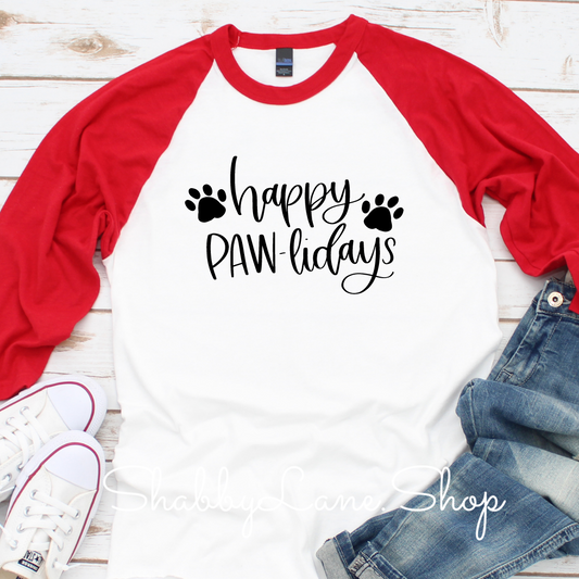 Happy Paw-Lidays red sleeves man tee Shabby Lane   