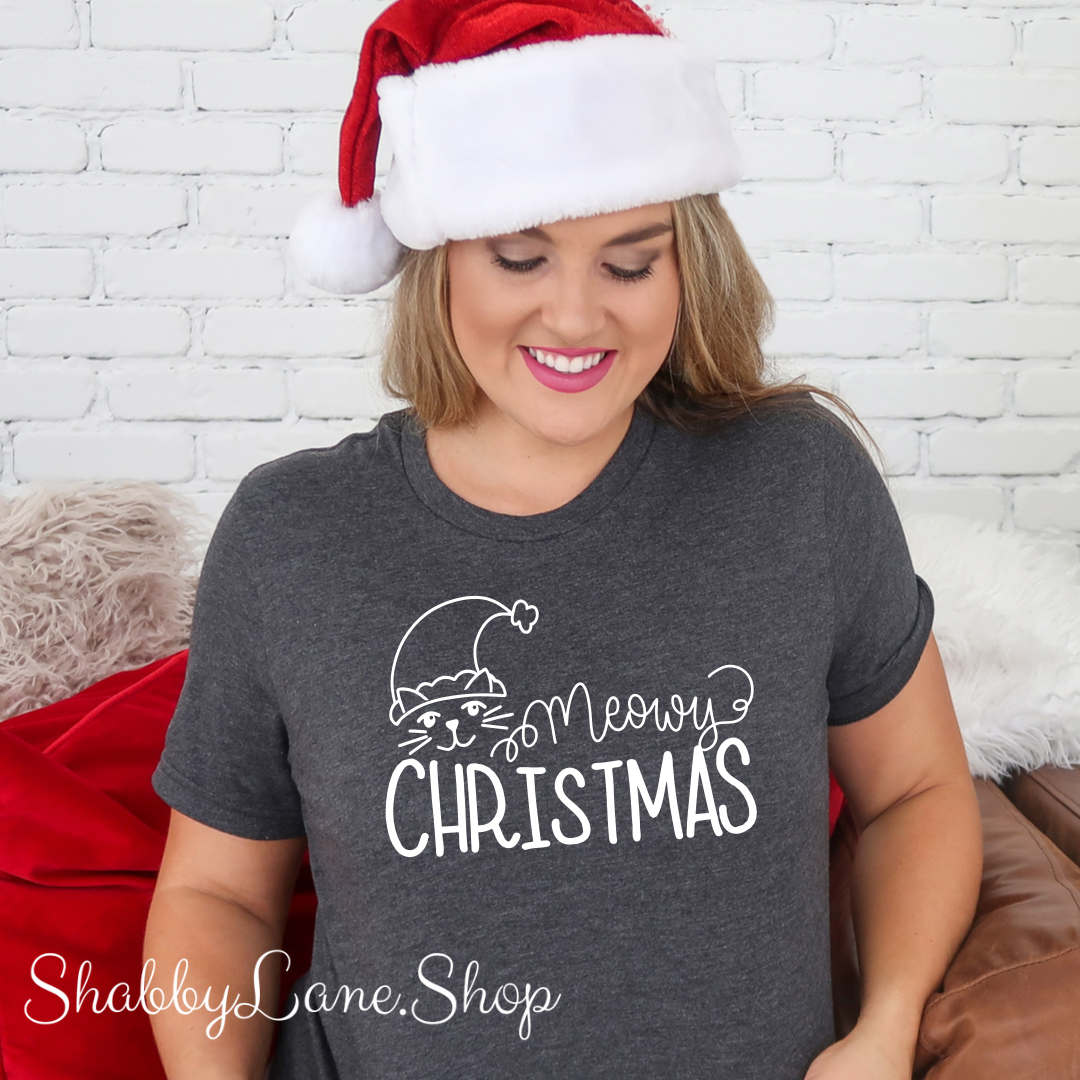 Meowy Christmas - cat Dk Gray tee Shabby Lane   