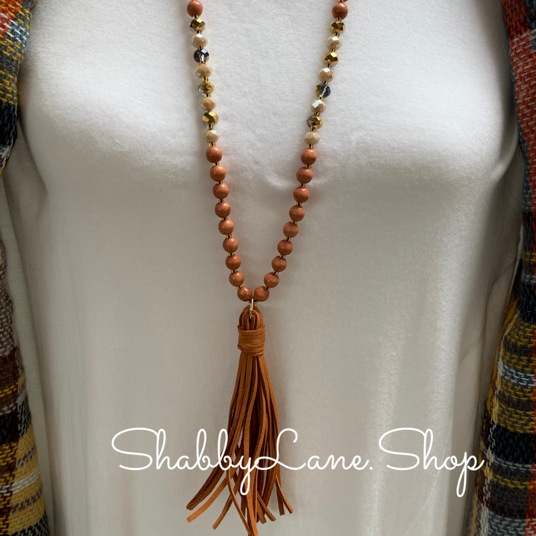 Tassel beaded necklace - light brown  Shabby Lane   