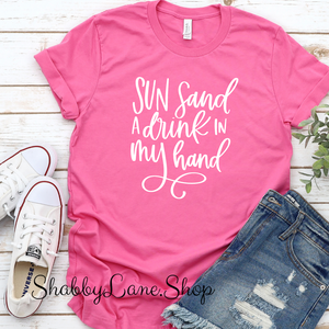 Sun Sand and a Drink - Pink T-shirt tee Shabby Lane   