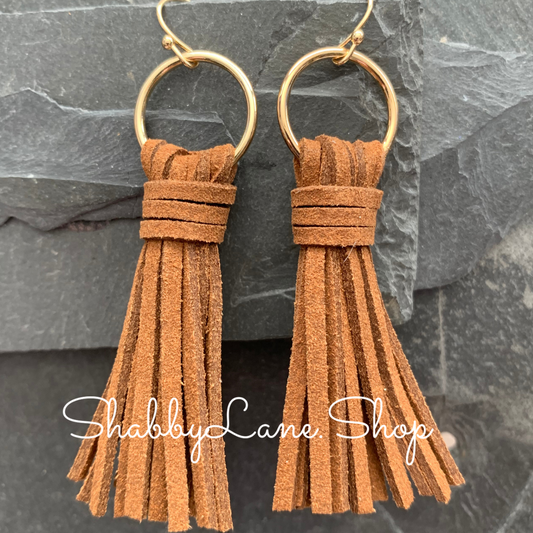 Leather tassel earrings - Brown Earrings Shabby Lane   