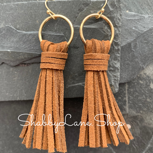 Leather tassel earrings - Brown Earrings Shabby Lane   