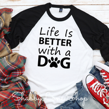 Load image into Gallery viewer, Life is better with a dog - black sleeves tee Shabby Lane   