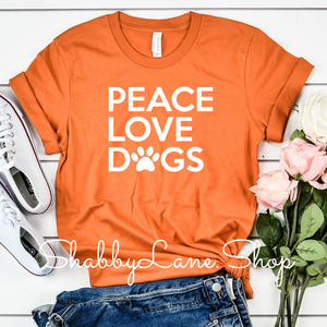 Peace love and dogs orange tee Shabby Lane   