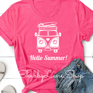 Hello Summer!  VW Van - Pink tee Shabby Lane   