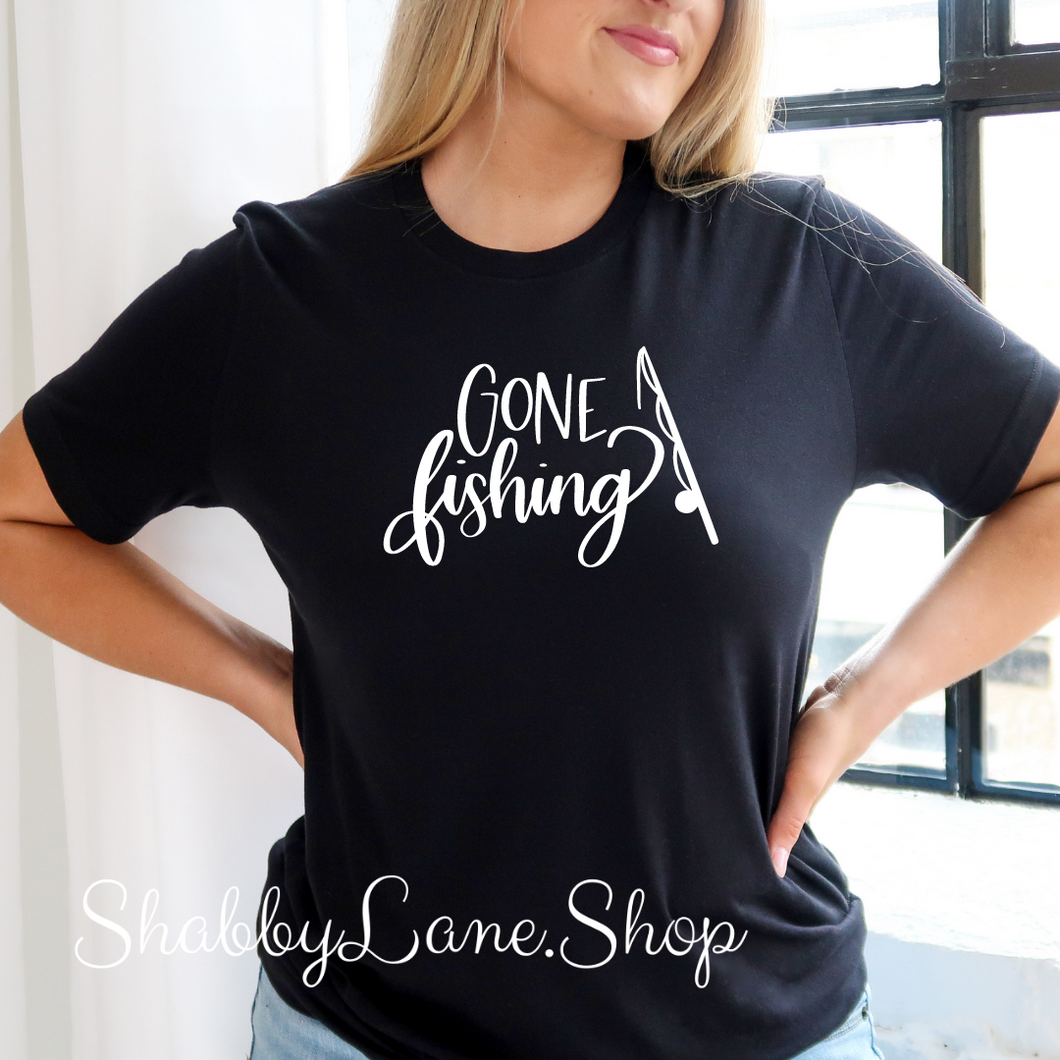 Gone Fishing - Black  T-shirt tee Shabby Lane   
