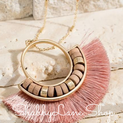 Fan Tassel  necklace -Dusty Rose  Shabby Lane   
