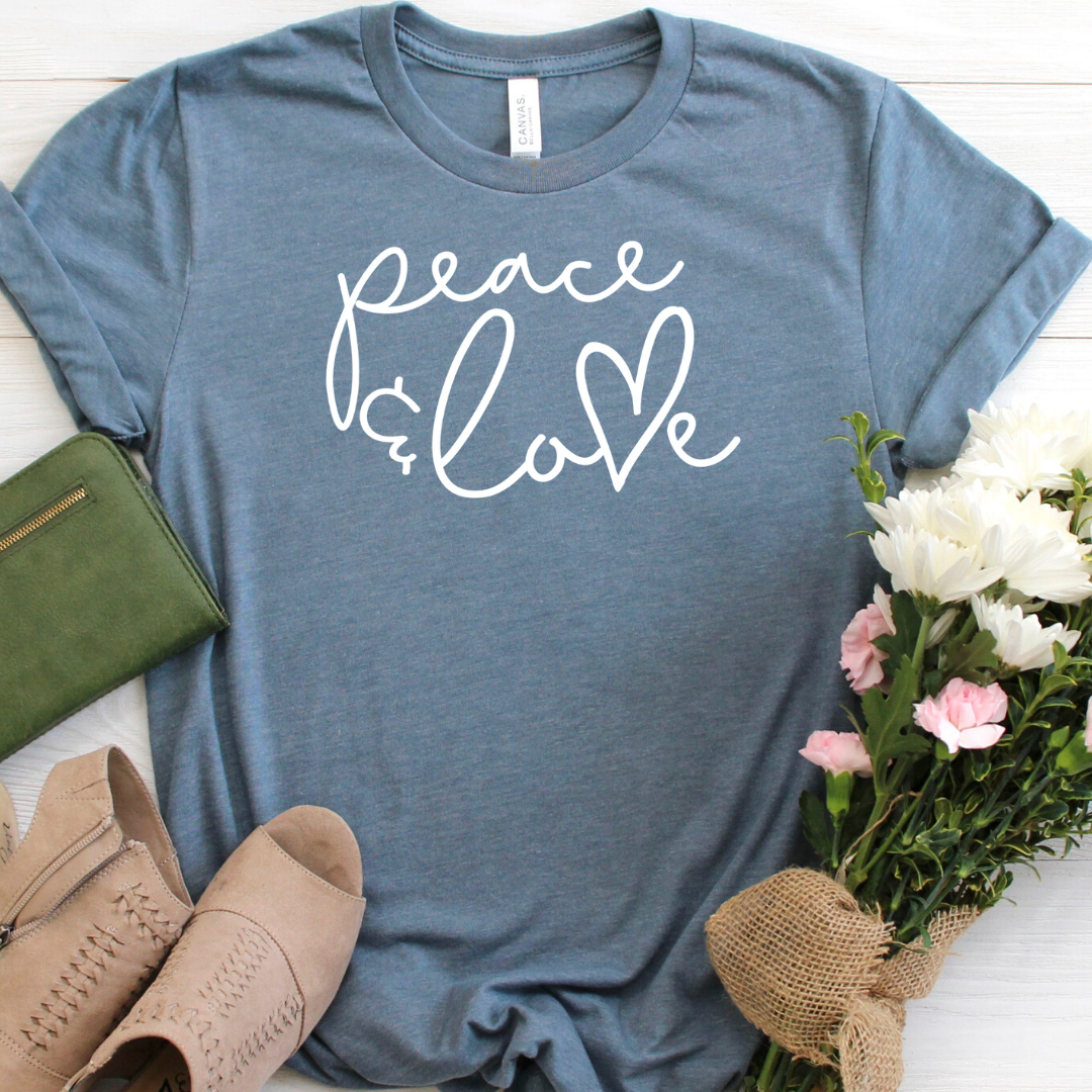 Peace and Love  tee grey slate tee Shabby Lane   