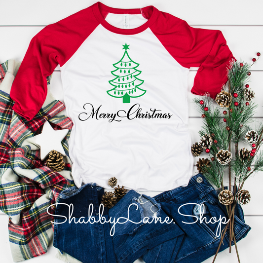 Christmas tree Merry Christmas  lady - red sleeves tee Shabby Lane   