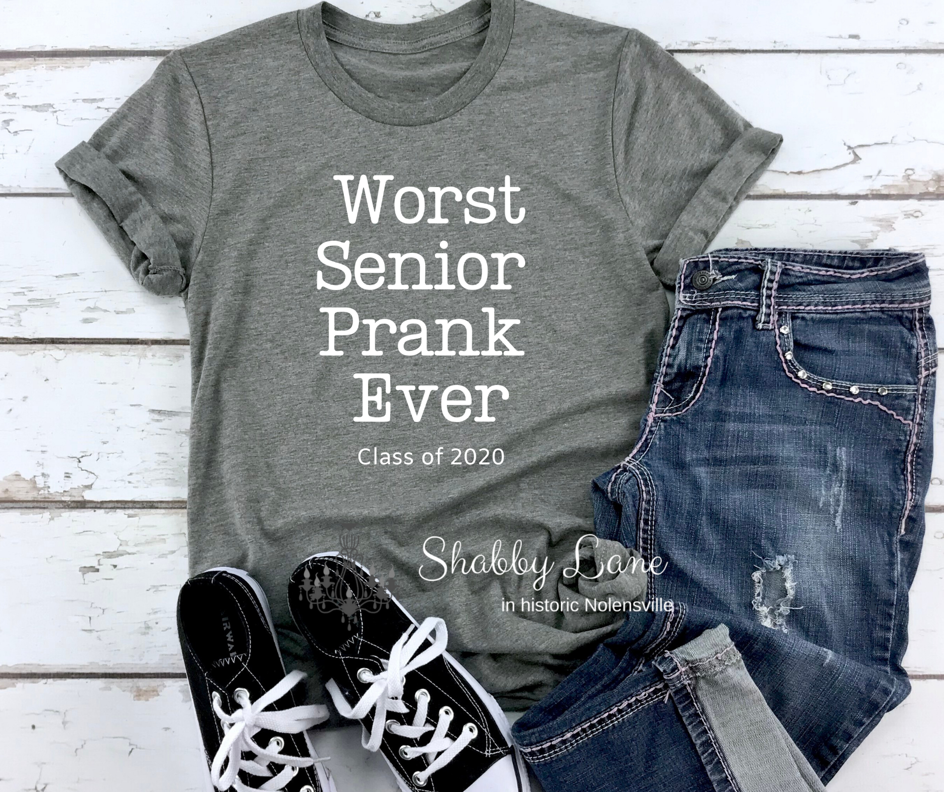 Senior Prank 2020 tee Grey tee Shabby Lane   