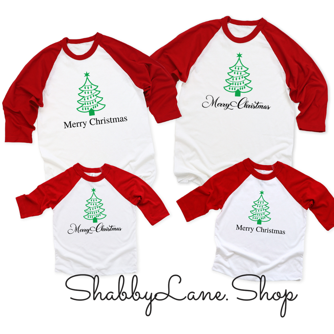 Christmas tree Merry Christmas  lady - red sleeves tee Shabby Lane   