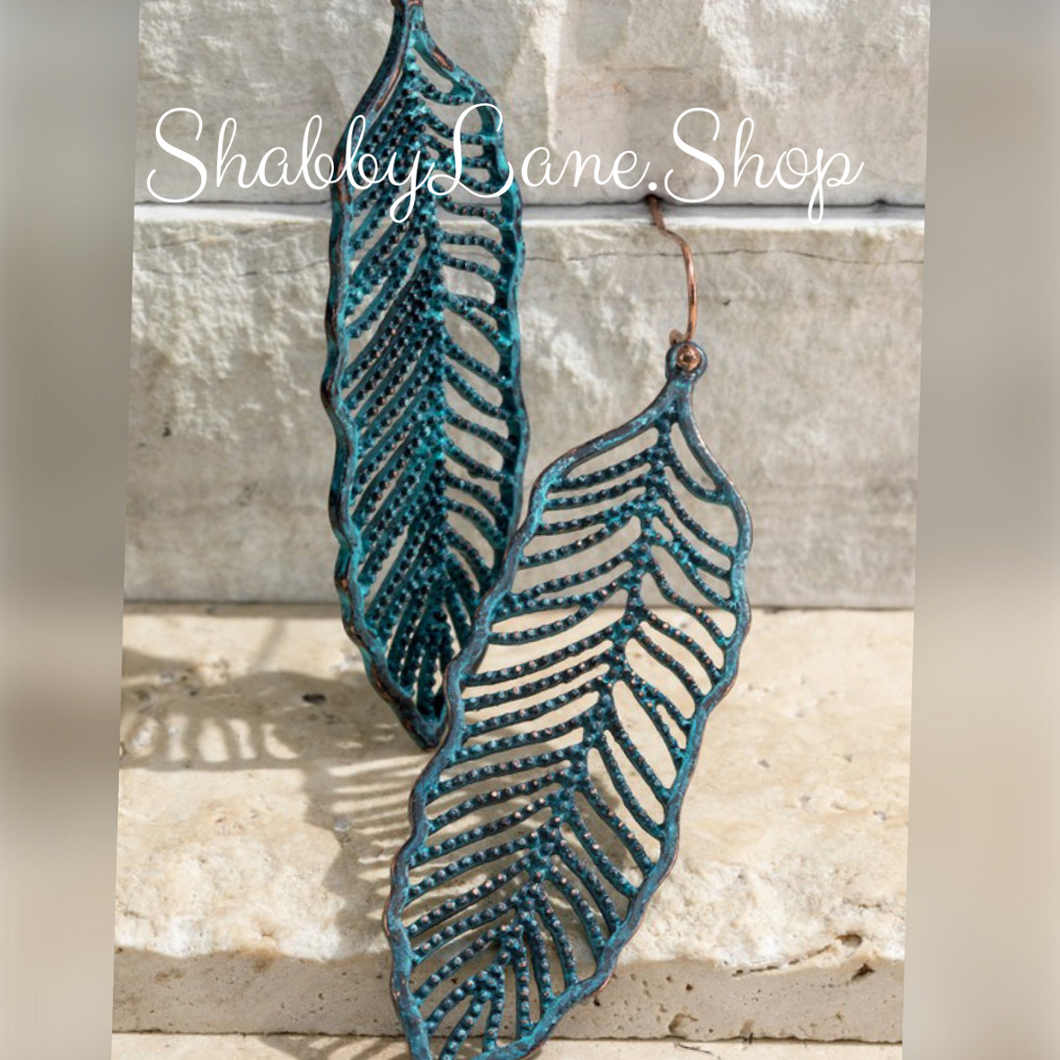 Beautiful leaf antiqued metal filigree  earrings- patina  Shabby Lane   