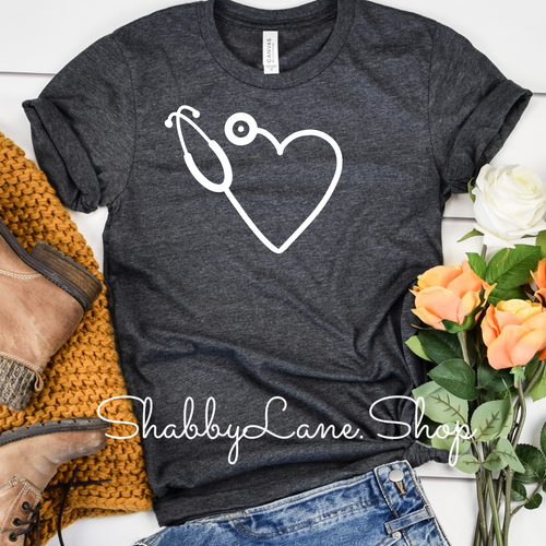 Heart  stethoscope- Dk Gray  T-shirt tee Shabby Lane   