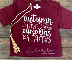 Autumn leaves and Pumpkins please - maroon tee Shabby Lane   