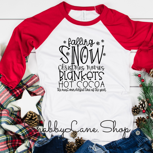 Falling Snow - red sleeves tee Shabby Lane   