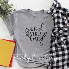 Load image into Gallery viewer, Good Vibes Only - light gray T-shirt tee Shabby Lane   