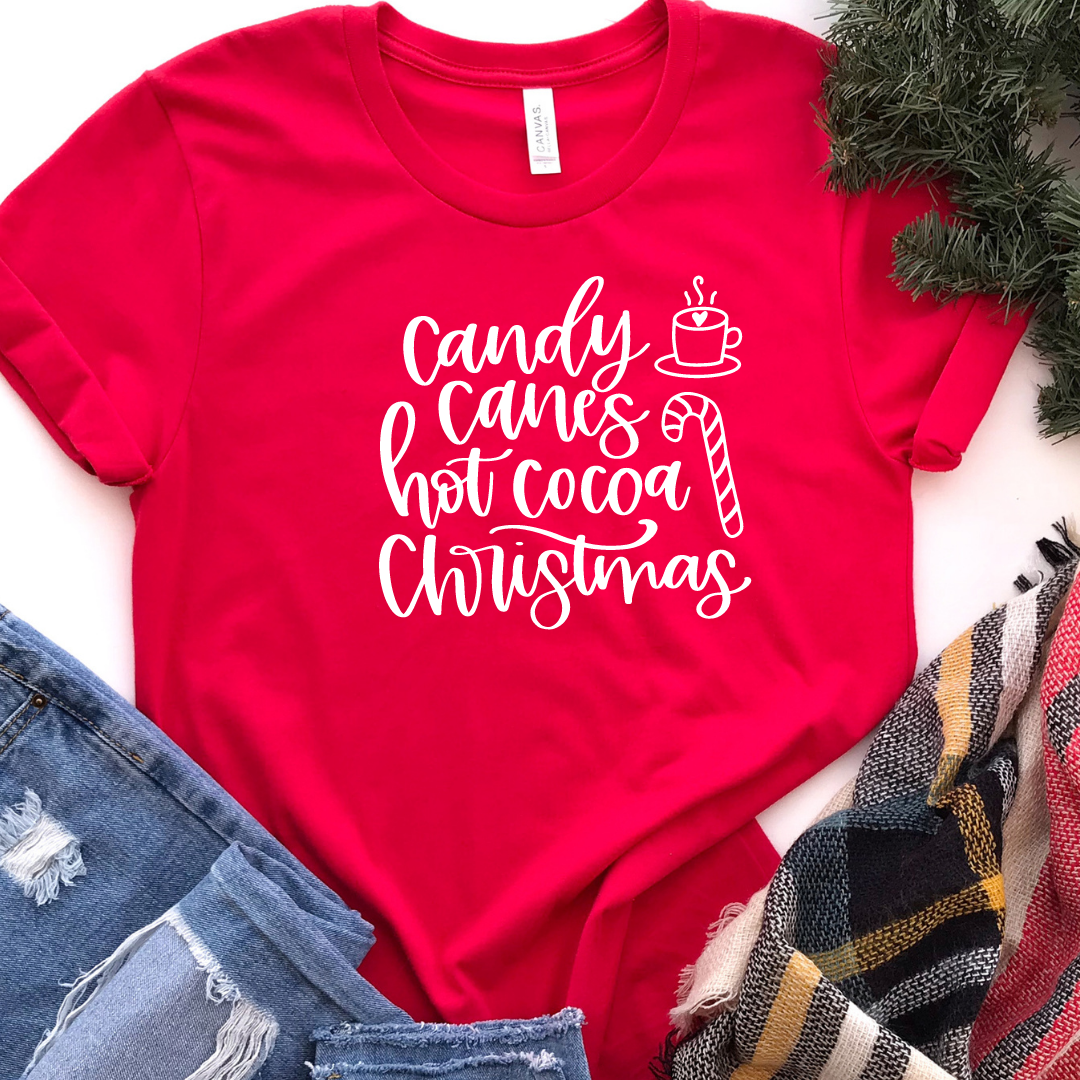 Candy Canes Hot Cocoa Christmas - Red Short Sleeve tee Shabby Lane   