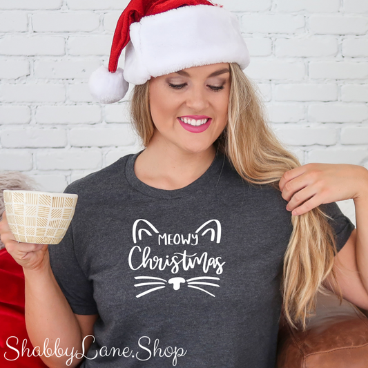 Meowy Christmas -  Dk Gray tee Shabby Lane   