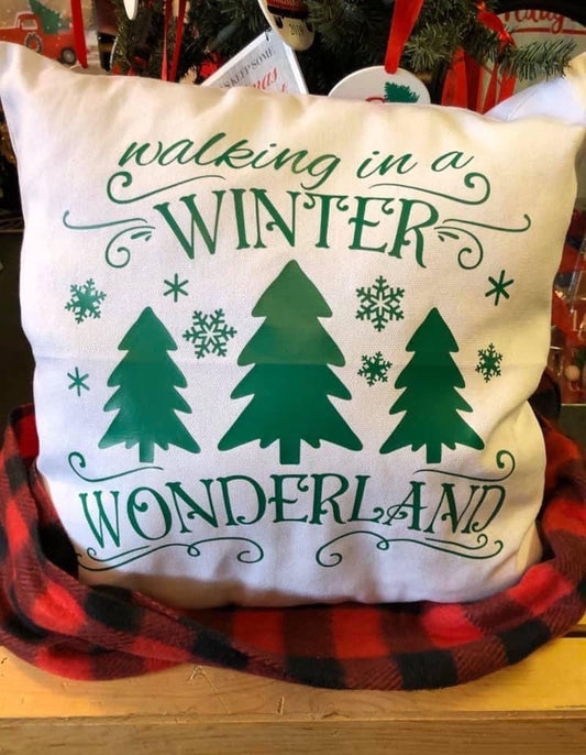 Walking in a Winter wonderland Canvas pillow -green  Shabby Lane   